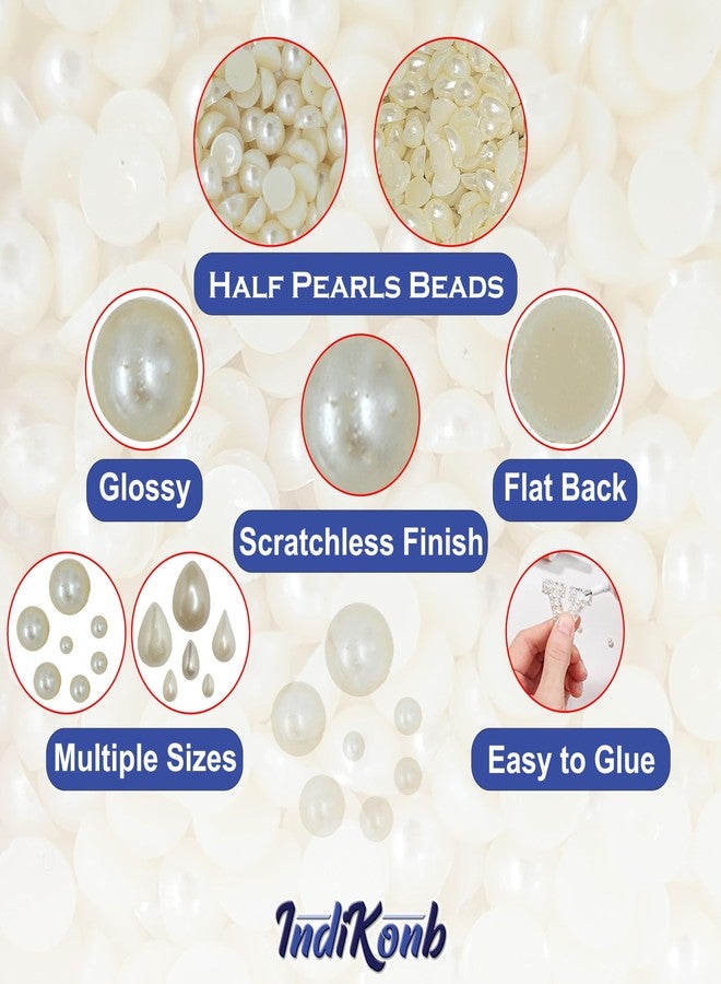 INDIKONB Half Cut Round and Tilak Drop Beads - Acrylic Beads for Crafts, Off White Cream Color - Image 3